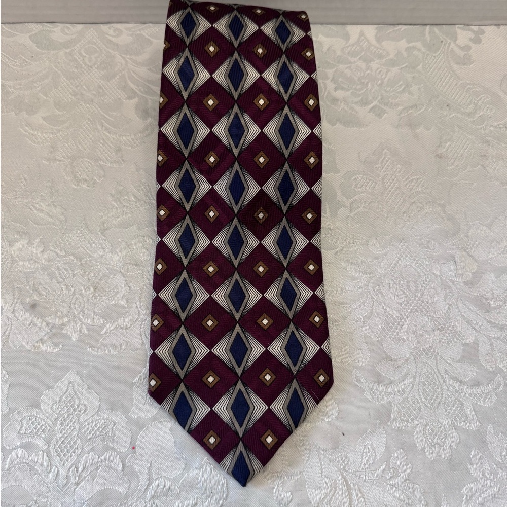 Robert Talbott Studio Maroon Blue Diamond Silk Ti… - image 2